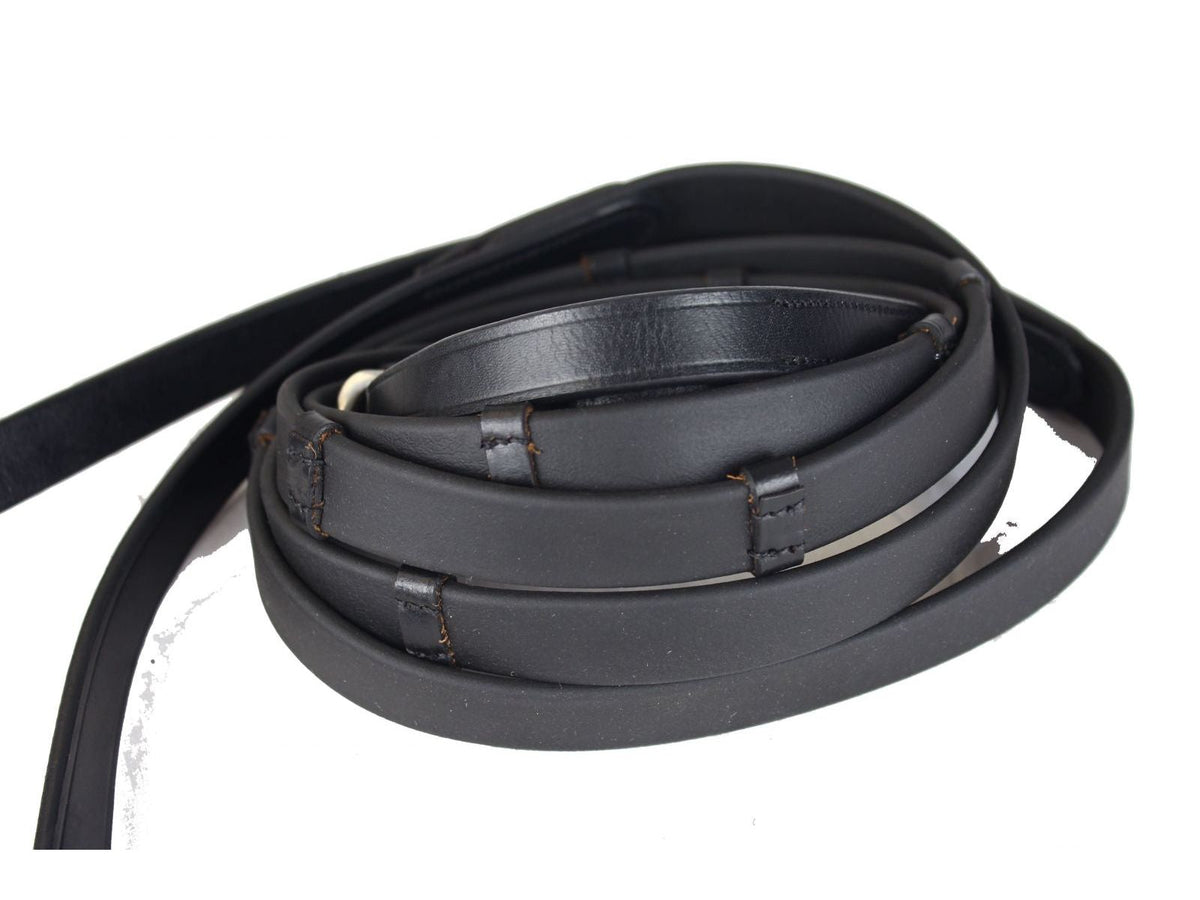 biothane smooth grip reins black with stoppers - equestrian equipment