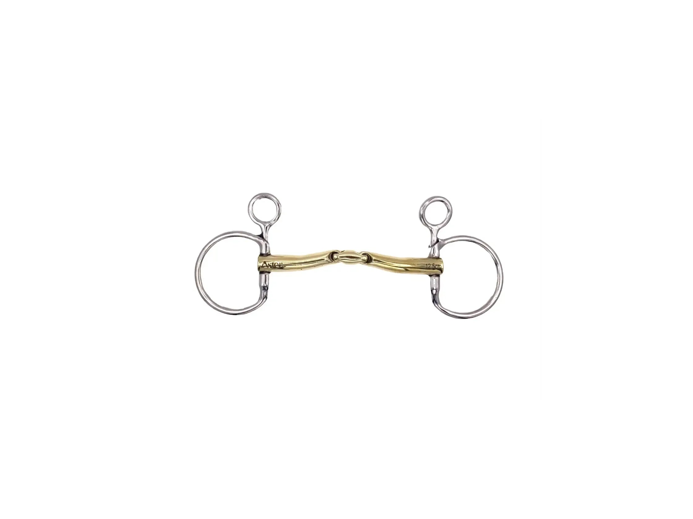 drop cheek double jointed snaffle with tongue relief and mad in a high nickel/copper alloy