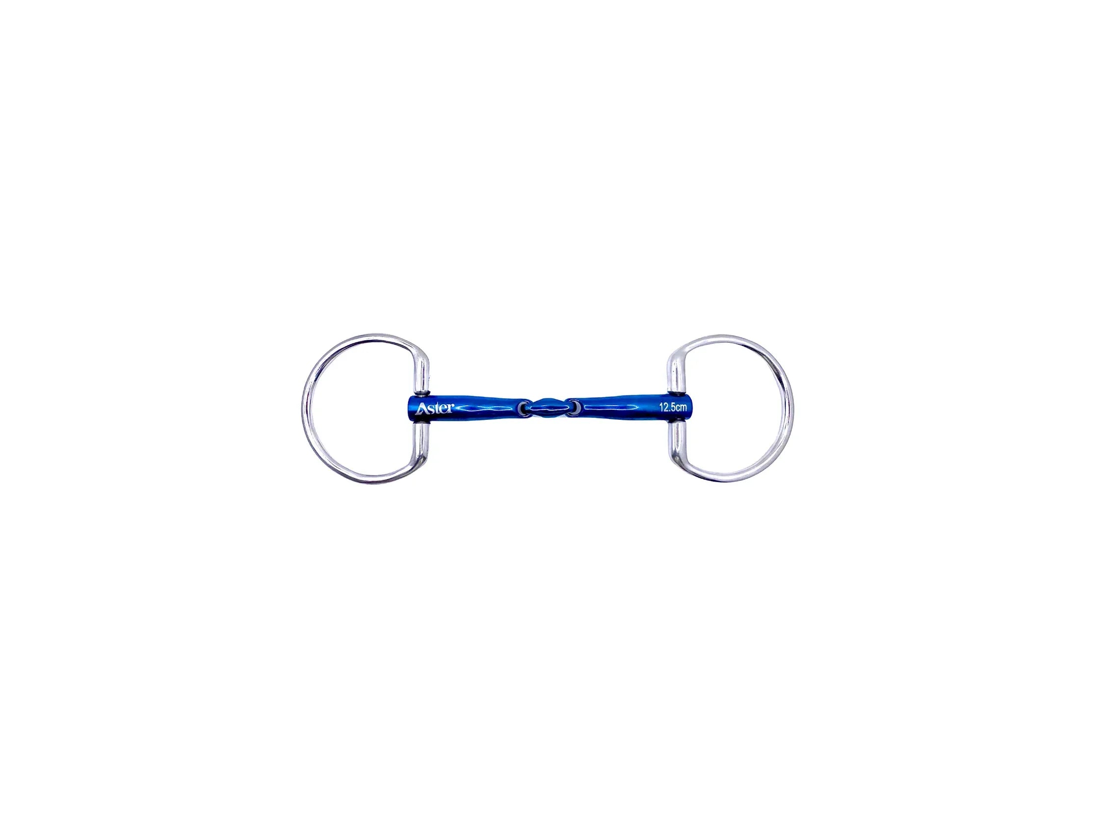eggbutt snaffle with a double middle joint in a blue finish