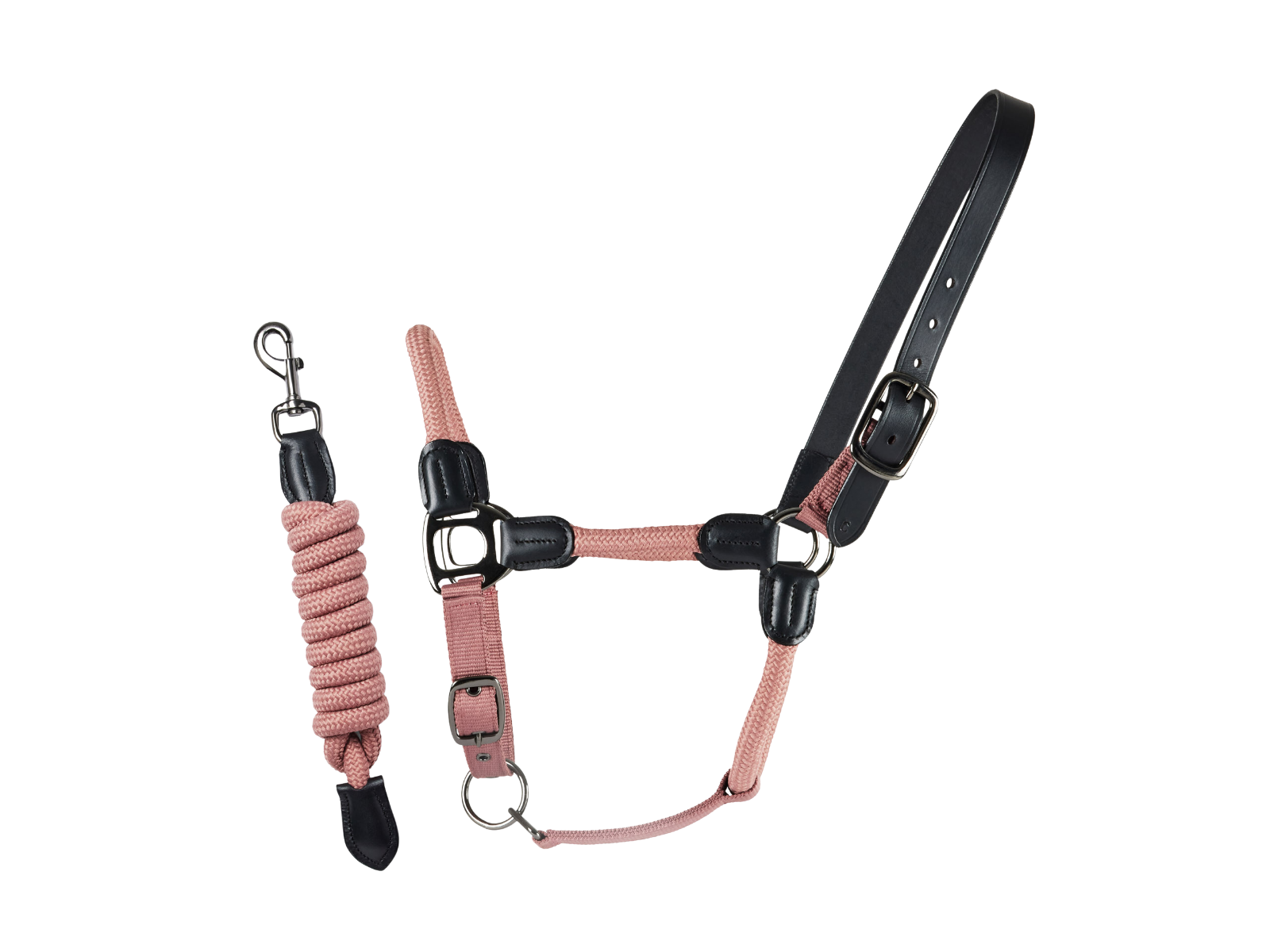 Rope and Leather headcollar Dusky pink