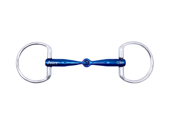 eggbutt bit with single joint and blue finish