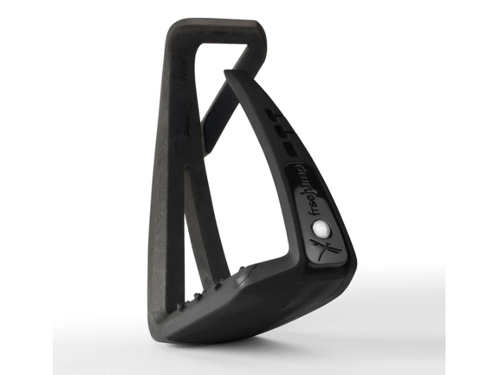 an all black safety stirrup on a white background