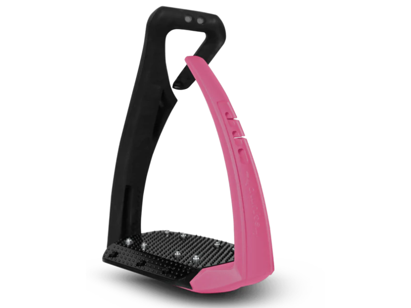 a black and pink safety stirrup on a white background