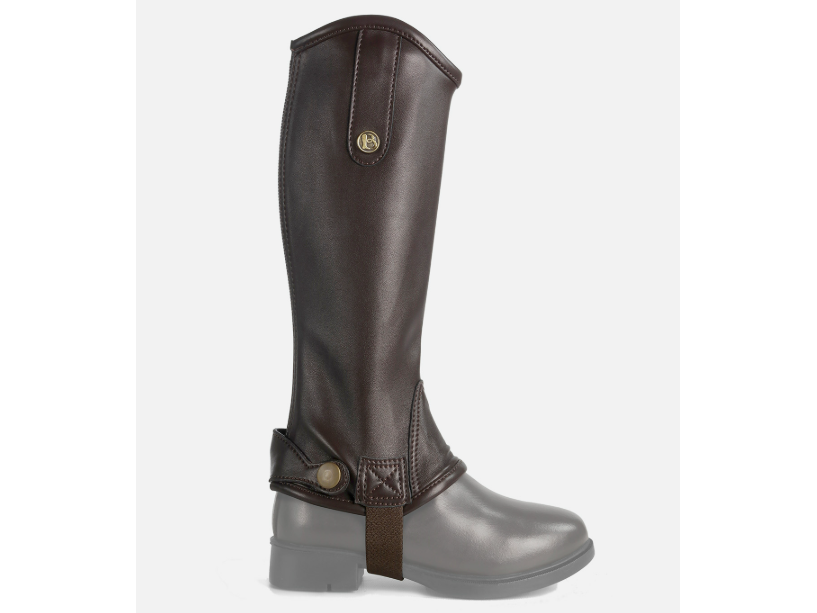 Brown Leather Gaiters, shown worn with boots on white background