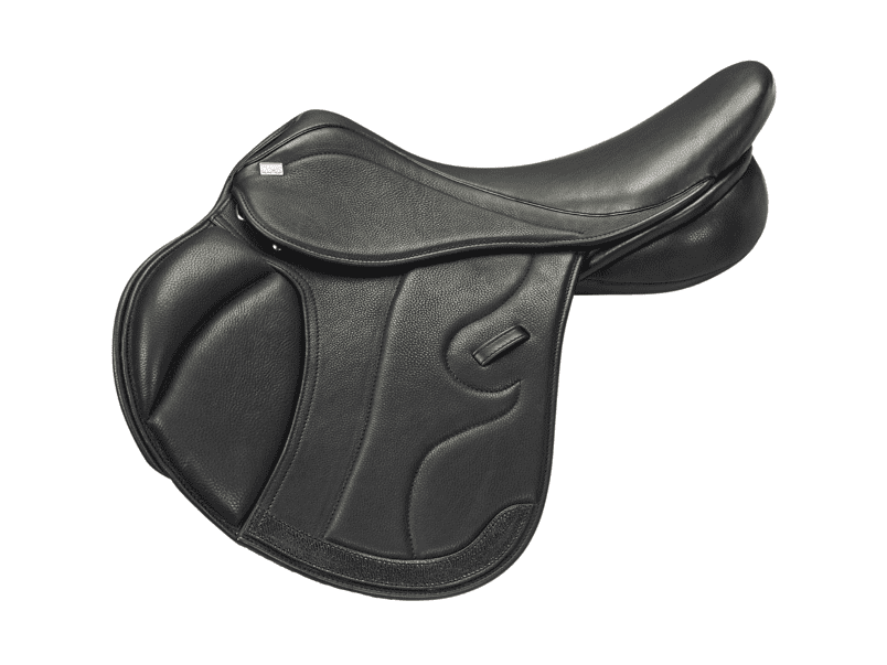 a saddle designed for the wider back cob types in a jump style