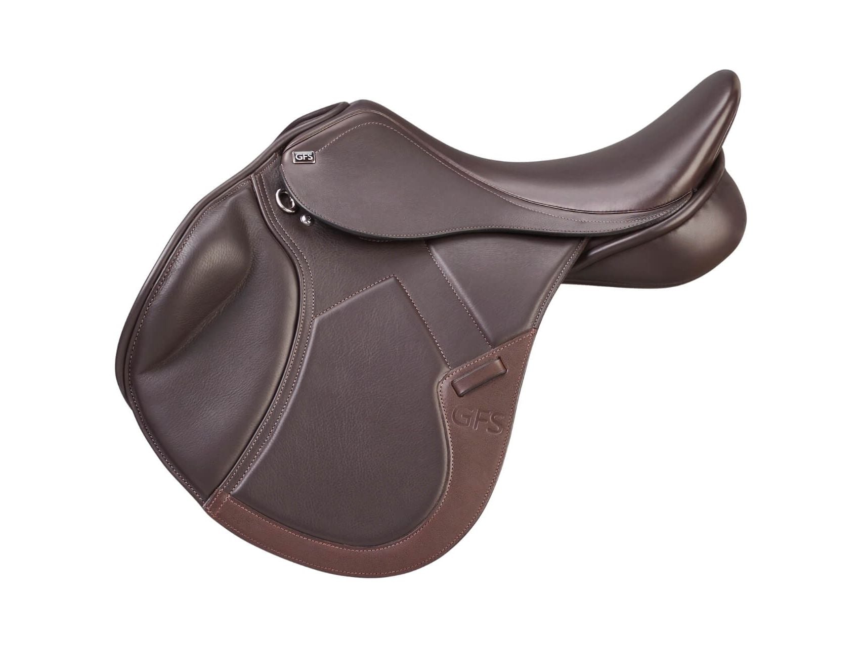 a soft leather jump saddle with a raised soft knee block fully adjustable changeable gullet bar