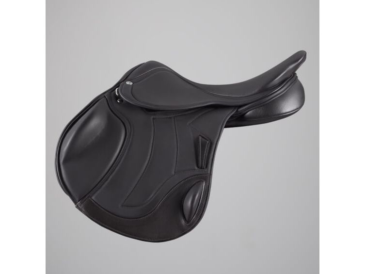 A premium monoflap jump saddle forward cut with soft raised knee block