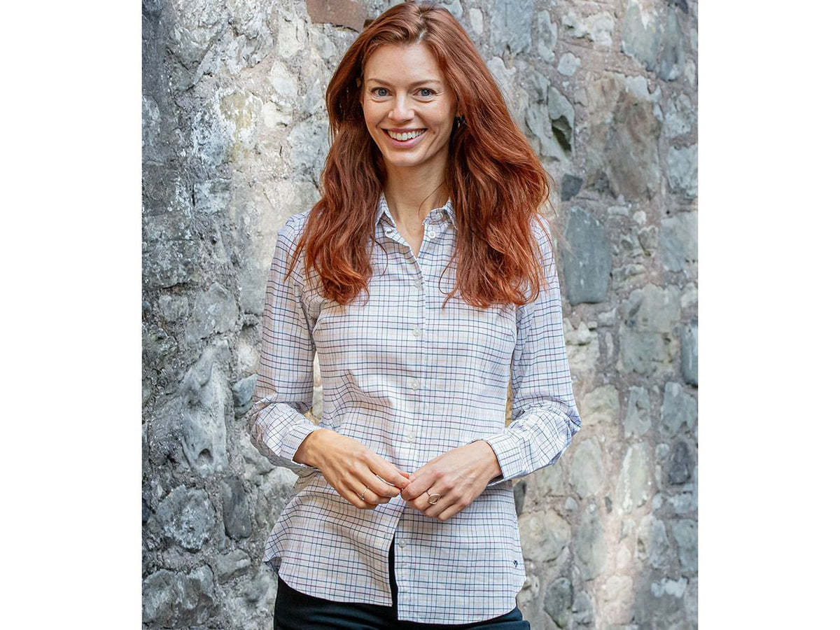 Hoggs of Fife Ladies Callie Cotton Shirt Size 8 Plain Blue- RRP £39.95