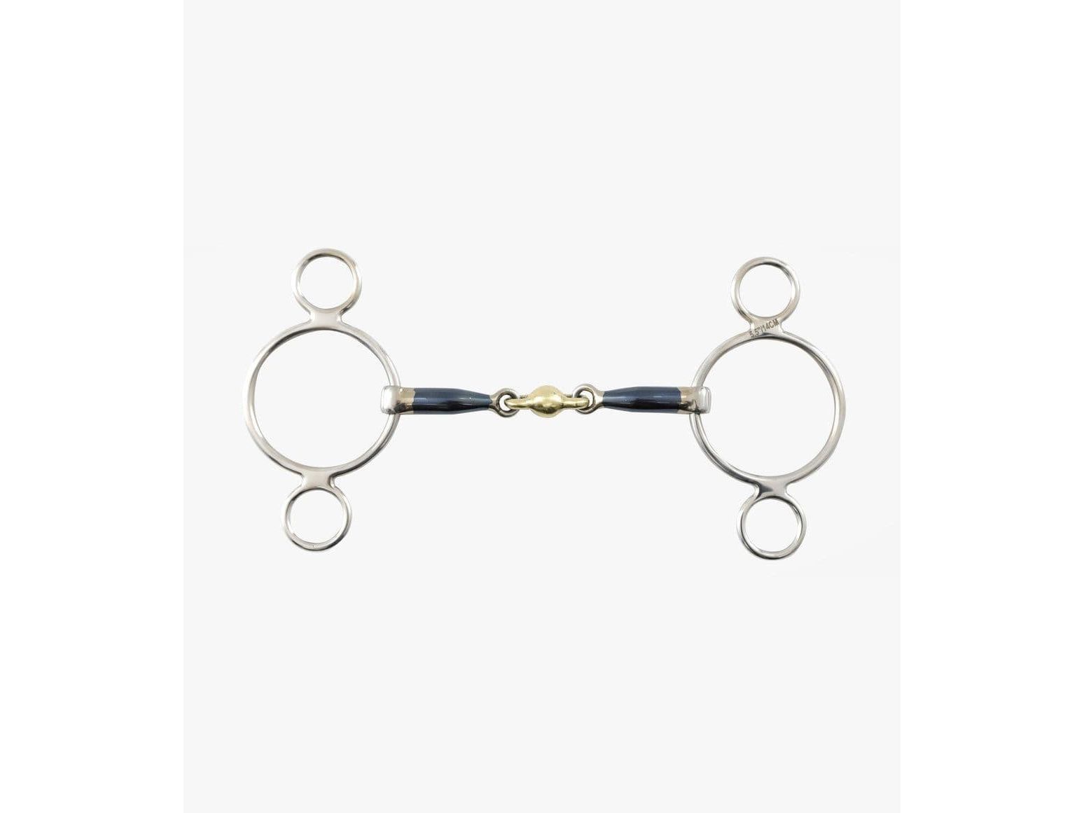 Premier Equine Blue Sweet Iron Two Ring Gag with Brass Alloy Lozenge