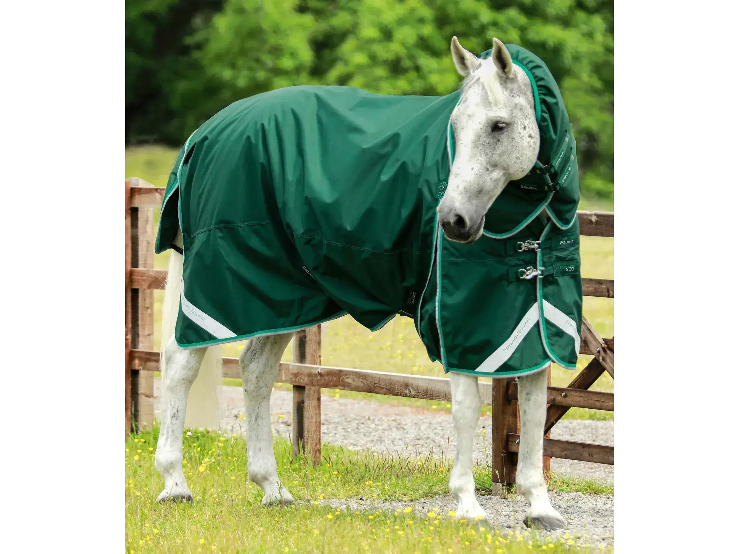 Premier Equine Buster 200g Turnout Rug with Snug-Fit Neck Cover Green 5'0" RRP £208.00