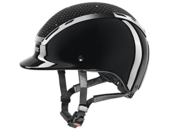Black helmet with white accents on a white background