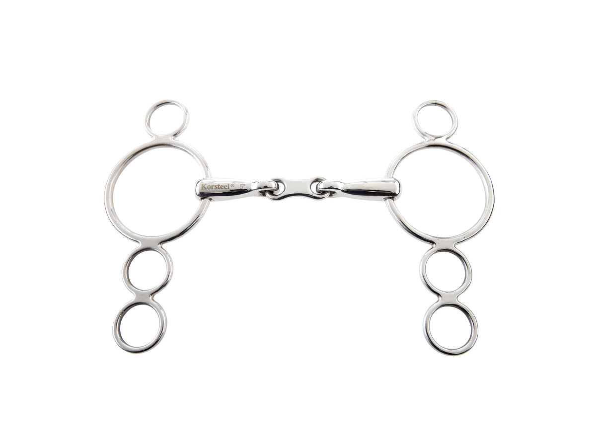KORSTEEL STAINLESS STEEL FRENCH LINK 3 RING DUTCH GAG BIT 6"