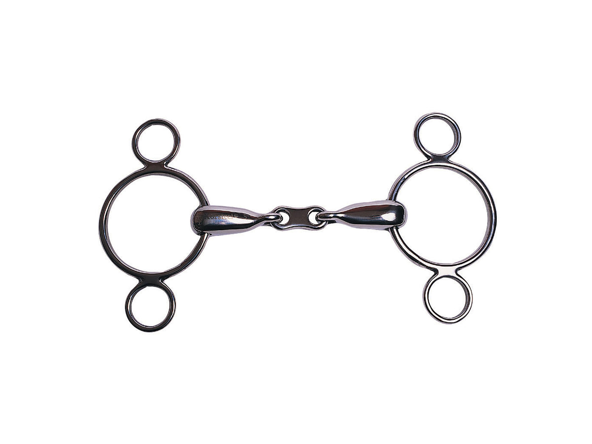 KORSTEEL STAINLESS STEEL FRENCH LINK 2 RING DUTCH GAG BIT 5.5"