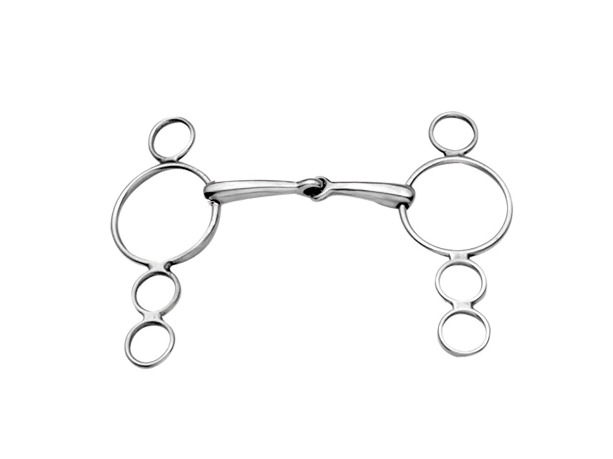 KORSTEEL STAINLESS STEEL JOINTED 3 RING DUTCH GAG BIT 5.5"
