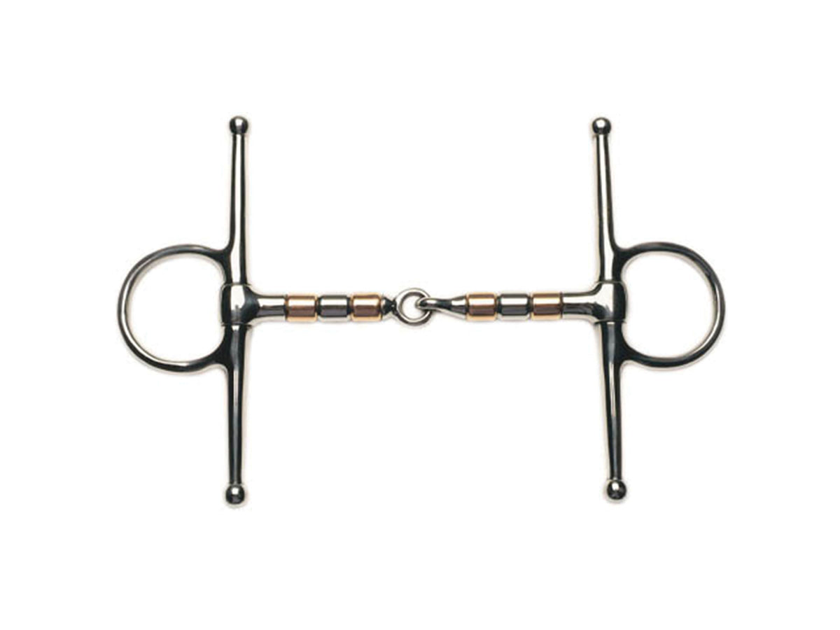 KORSTEEL STAINLESS STEEL COPPER & STEEL ROLLERS FULL CHEEK SNAFFLE BIT 5.5"