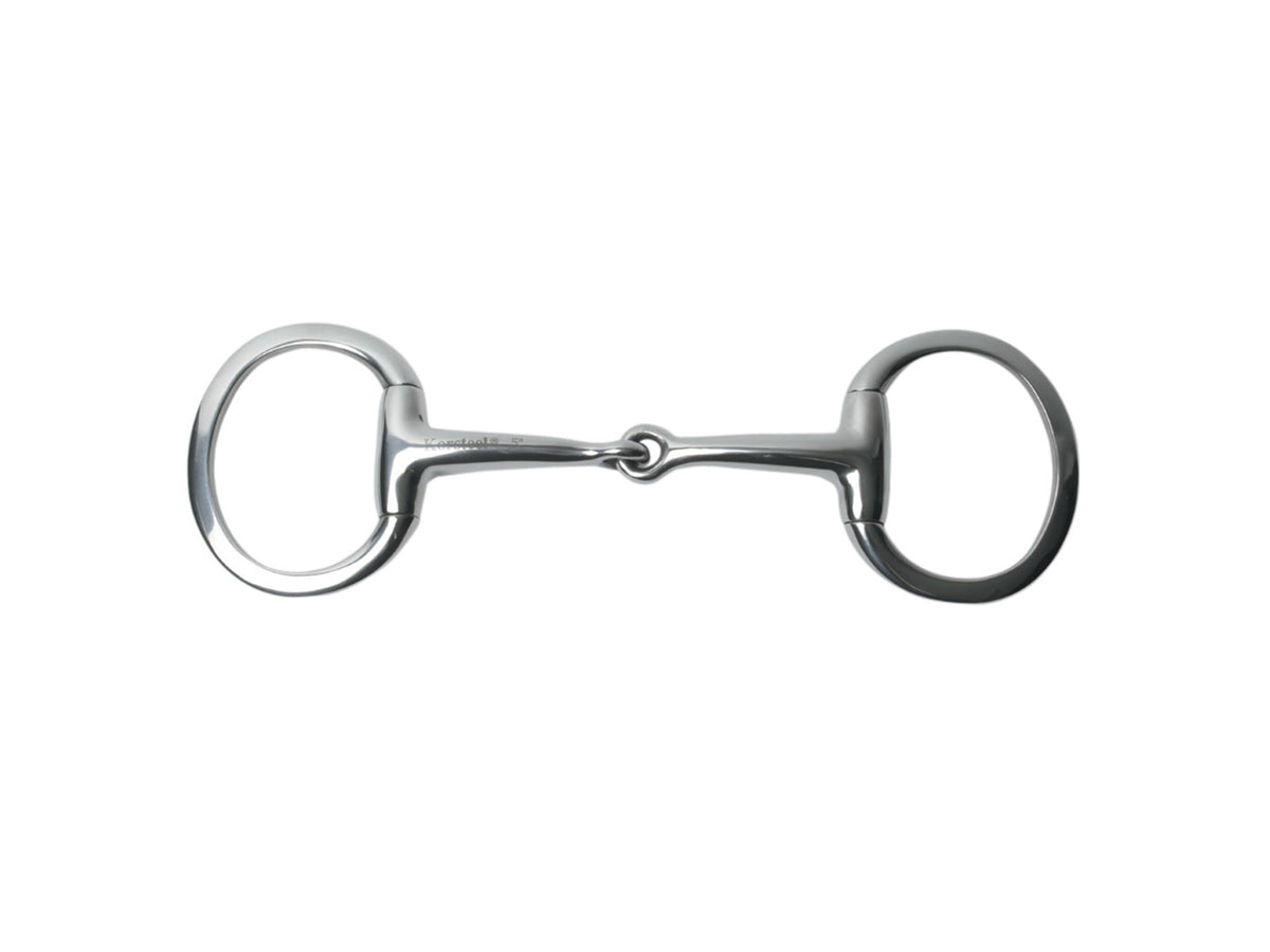 KORSTEEL STAINLESS STEEL FEATHERWEIGHT THIN MOUTH JOINTED FLAT RING EGGBUTT SNAFFLE BIT 5.5"