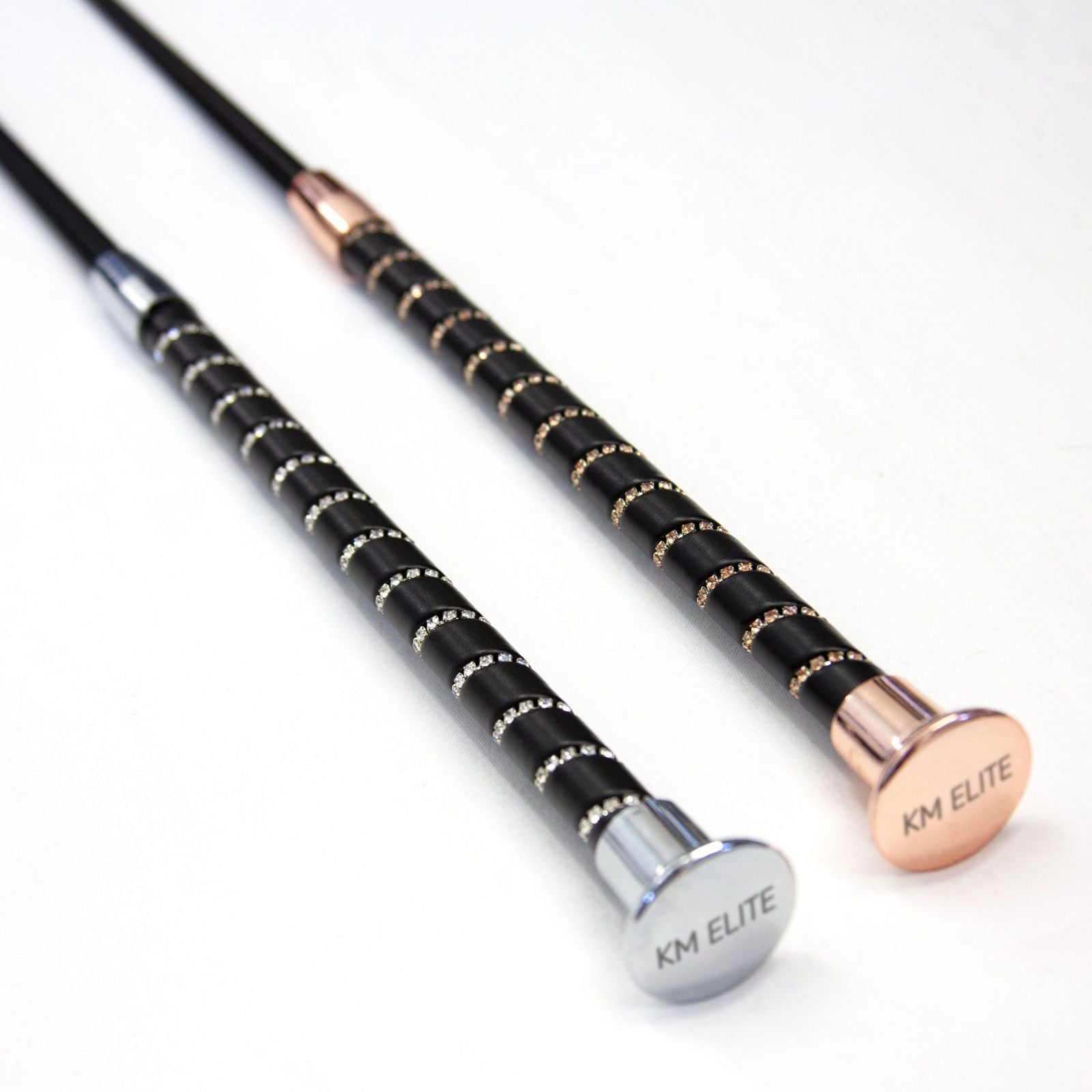 dressage whip black grip with crystal spiral - equestrian equipment
