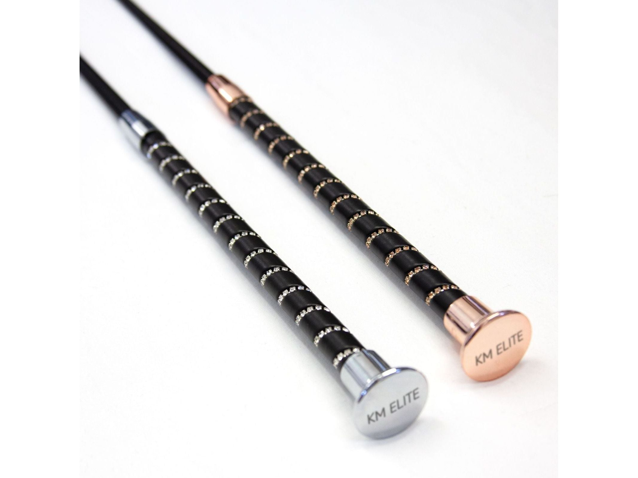 dressage whip black grip with crystal spiral - equestrian equipment