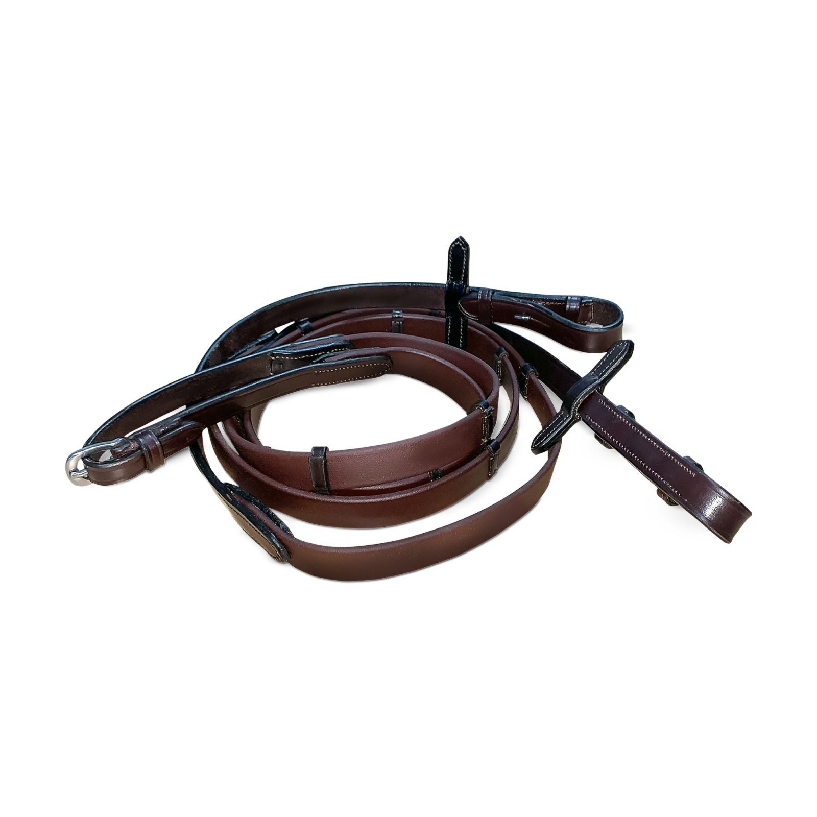 biothane smooth grip reins havana with stoppers - equestrian equipment