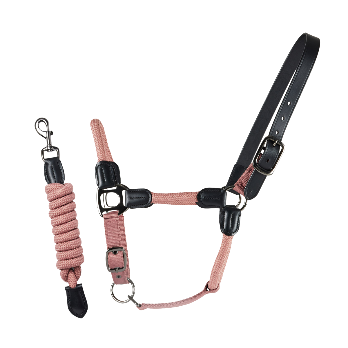 Rope and Leather headcollar Dusky pink