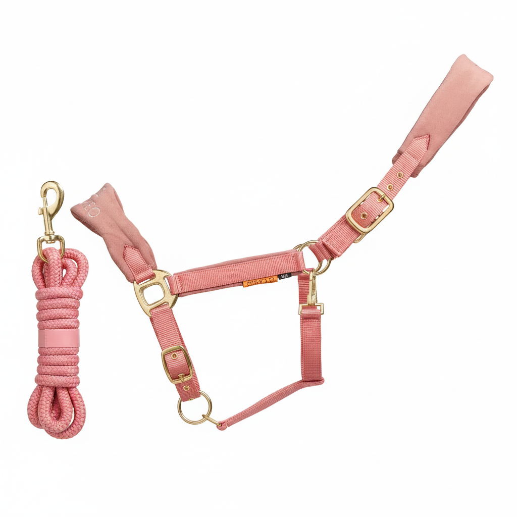 Suede Elite Headcollar & Rope Dusky Pink