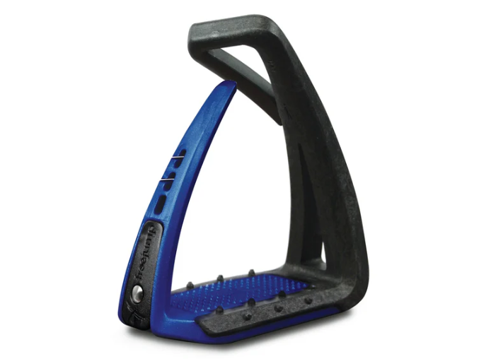 a blue and black safety stirrup on a white background