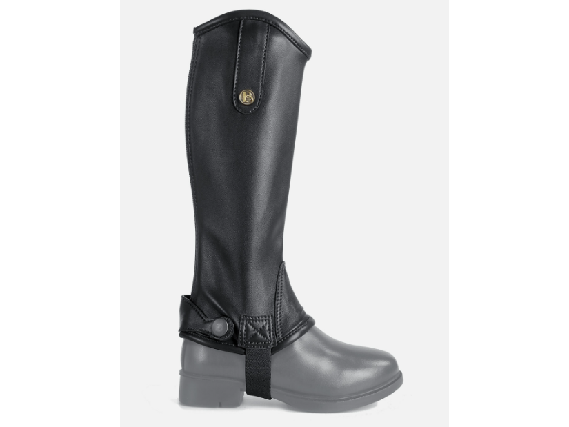 Black Leather Gaiters, shown worn with boots on white background