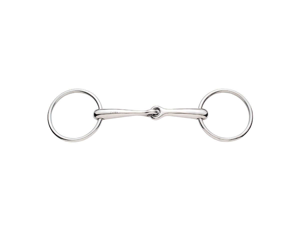 KORSTEEL STAINLESS STEEL SOLID MOUTH JOINTED 16MM LOOSE RING SNAFFLE BIT 5.5"