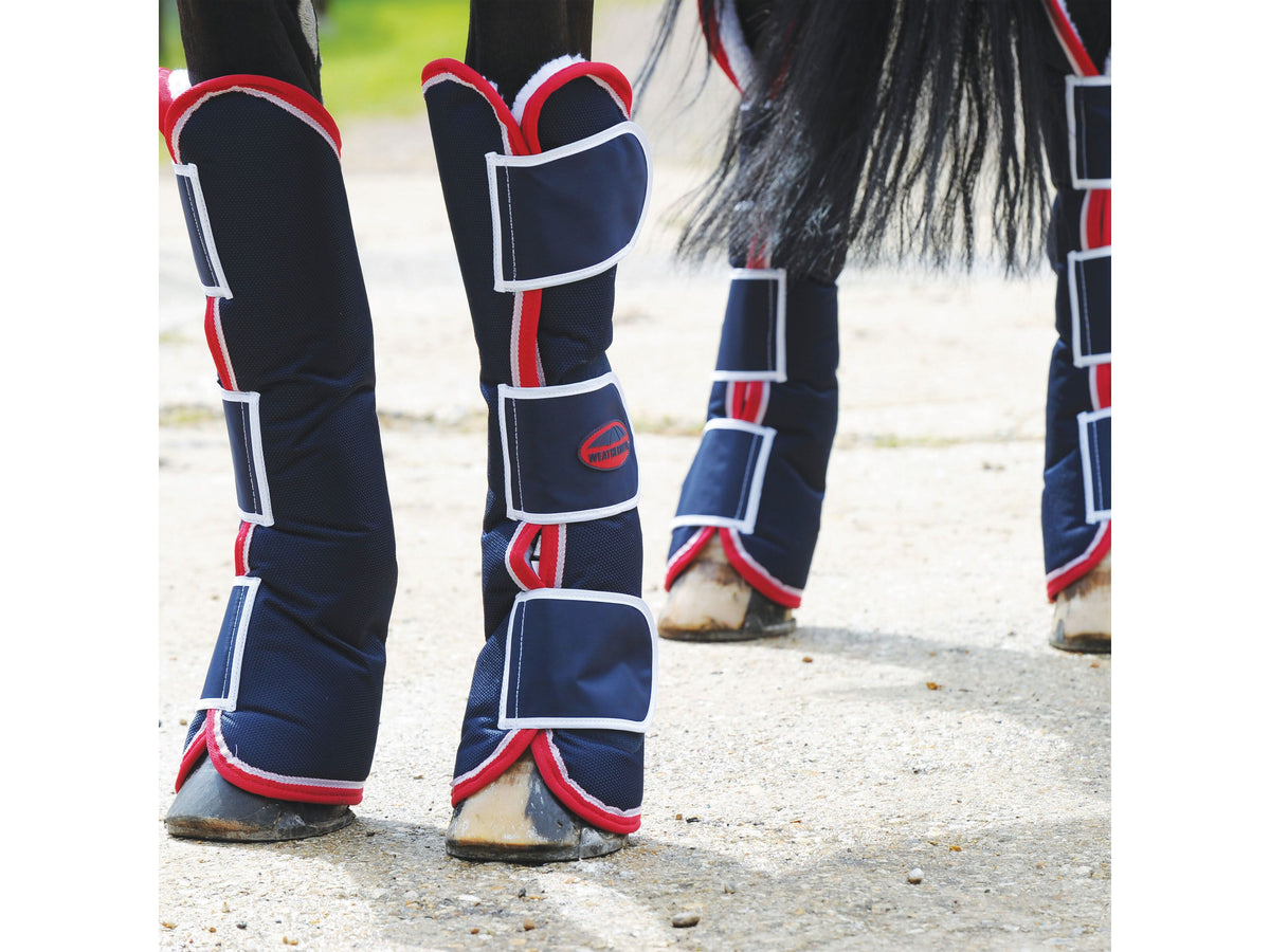 WEATHERBEETA WIDE TAB LONG TRAVEL BOOTS NAVY/RED/WHITE COB