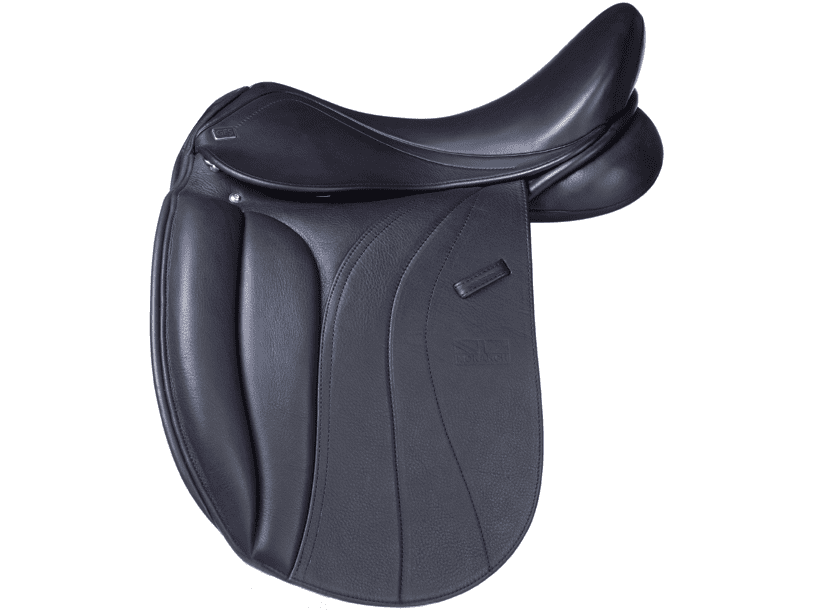 a dressage saddle with adjustable blocks made for the wider horses
