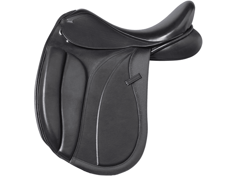 A dressage saddle with movable blocks and an adjustable gullet