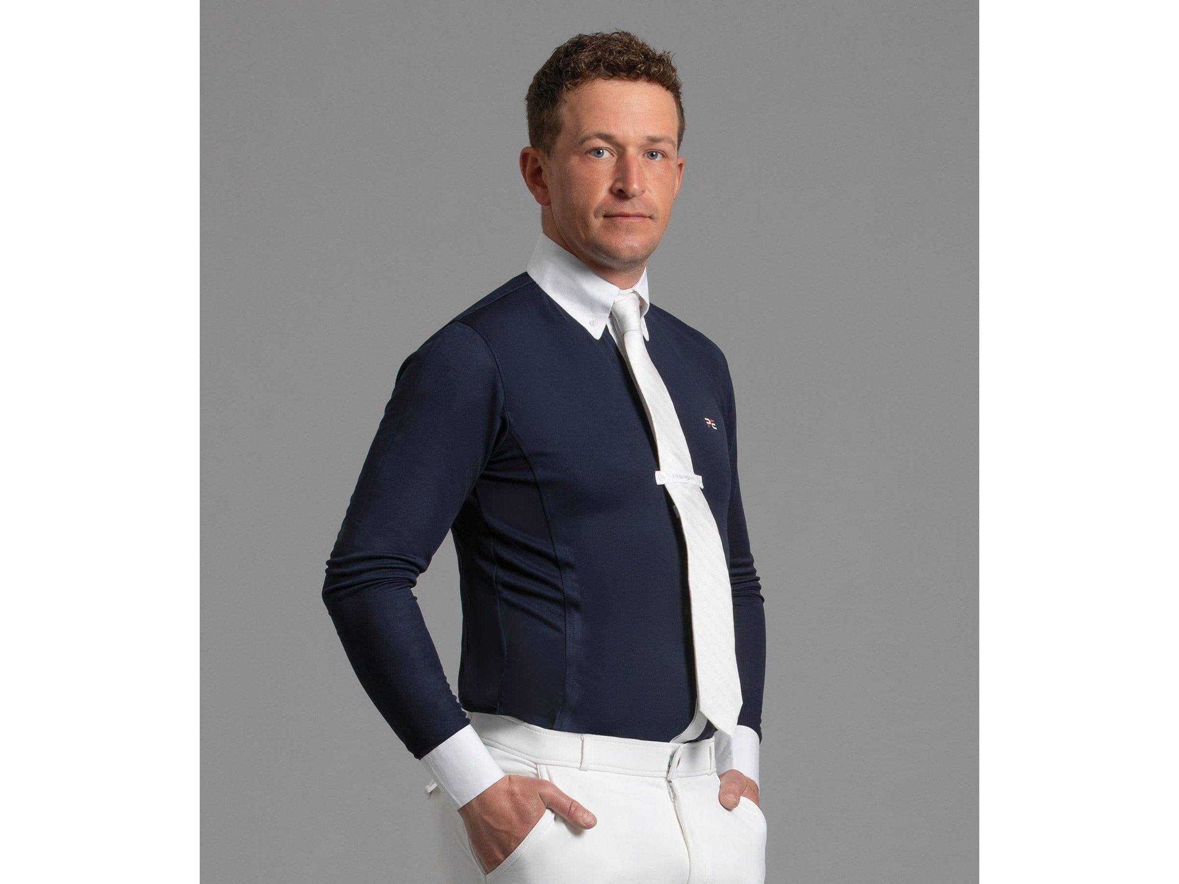 Premier Equine Giulio Men's Long Sleeve Navy Show Shirt