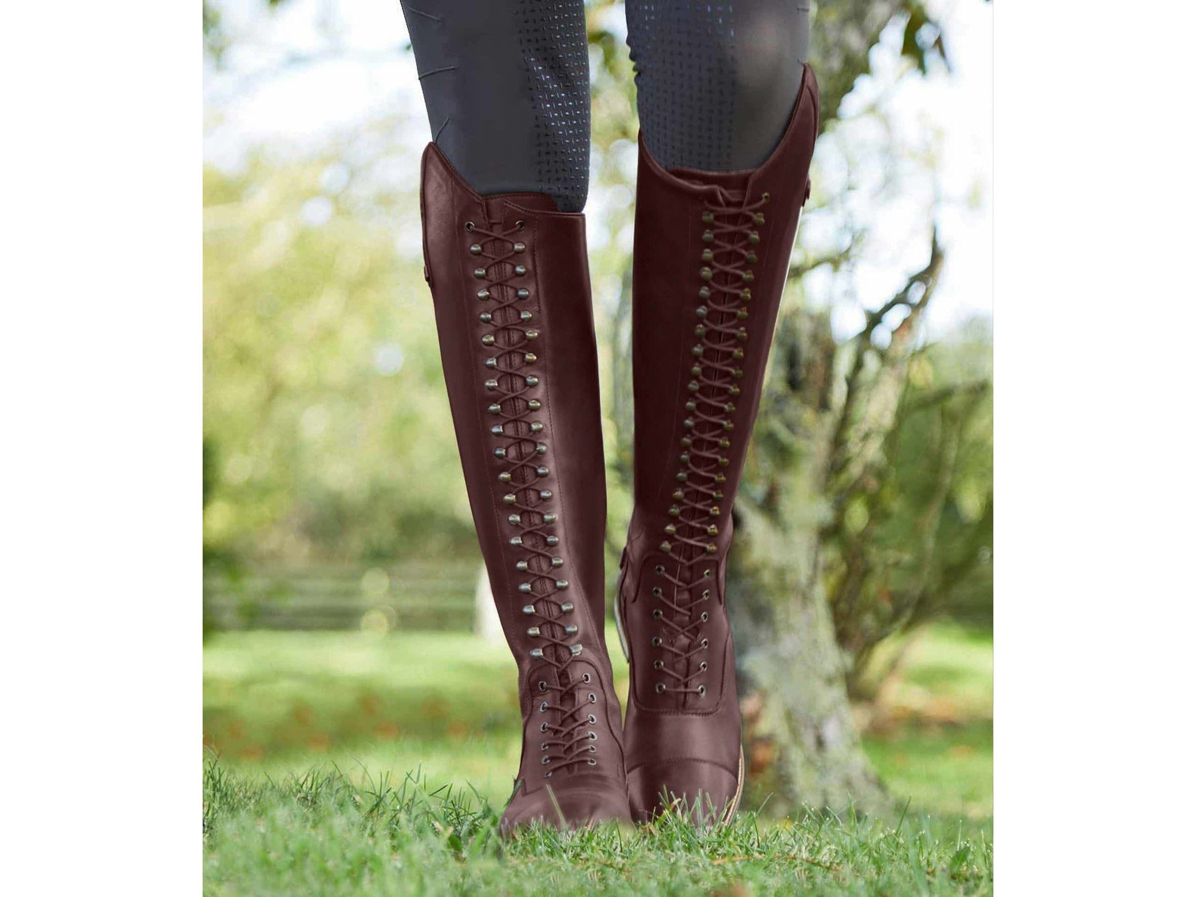 Premier Equine Maurizia Ladies Brown Lace Front Tall Leather Riding Boots