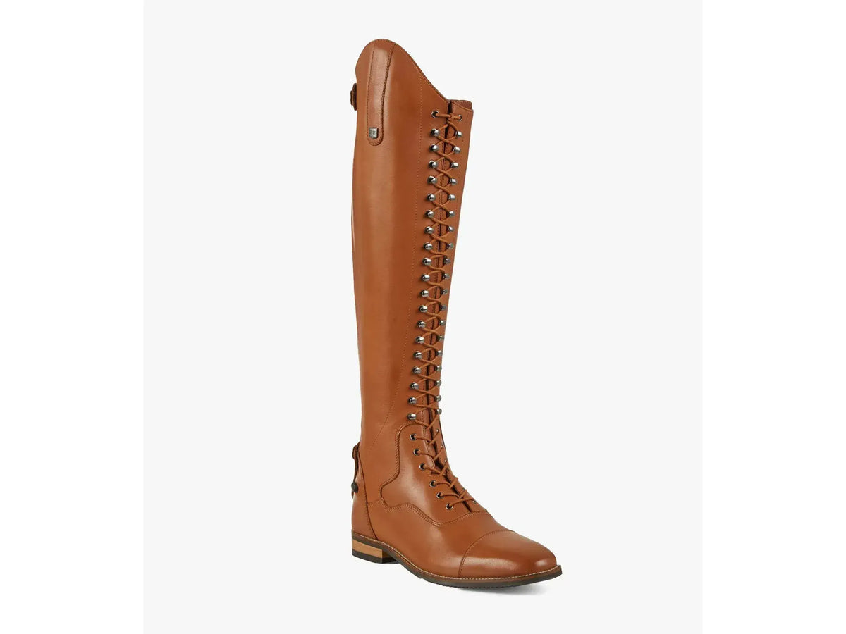 Premier Equine Maurizia Ladies Lace Front Tall Leather Riding Boots in Cognac