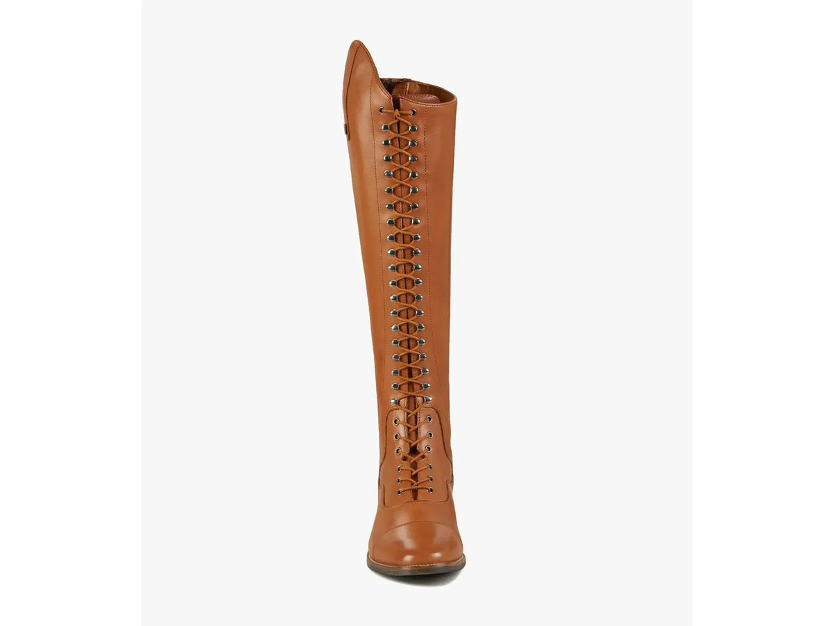 Premier Equine Maurizia Ladies Lace Front Tall Leather Riding Boots in Cognac